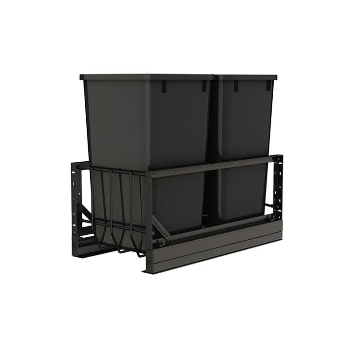 Rev-A-Shelf 5349 11-11/16" Black Bottom Mount Waste Pullout with 2-27 Quart Black Bins Soft-Close, 5349-1527DM-218-24