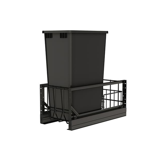 5349 Series Single 50 Quart Black Bin Bottom Mount Waste Container with Soft-Close, Rev-A-Shelf