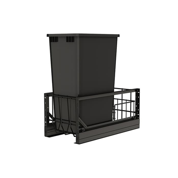 Rev-A-Shelf 5349 10-3/4" Black Bottom Mount Waste Pullout with 1-50 Quart Black Bin Soft-Close, 5349-1550DM-118-18