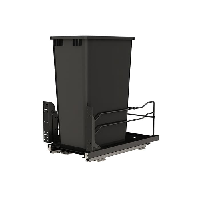 Rev-A-Shelf 53WC 11" Black Bottom Mount Waste Pullout with 1-50 Quart Black Bin Soft-Close, 53WC1550SCDMA11818