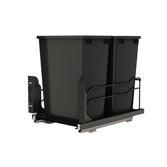 Rev-A-Shelf 53WC 14-3/8" Black Bottom Mount Waste Pullout with 2-35 Quart Black Bins Soft-Close, 53WC-1835SCDM-218-20, Pallet