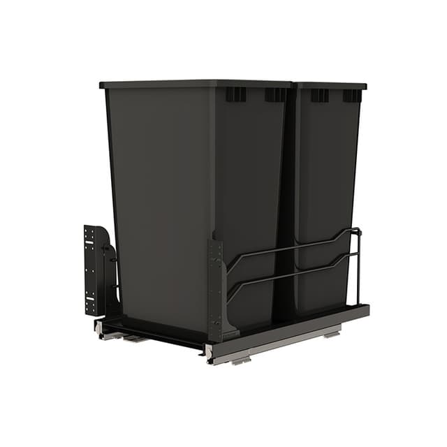 Rev-A-Shelf 53WC 14-3/4" Black Bottom Mount Waste Pullout with 2-50 Quart Black Bins Soft-Close, 53WC-2150SCDM-218-20, Pallet
