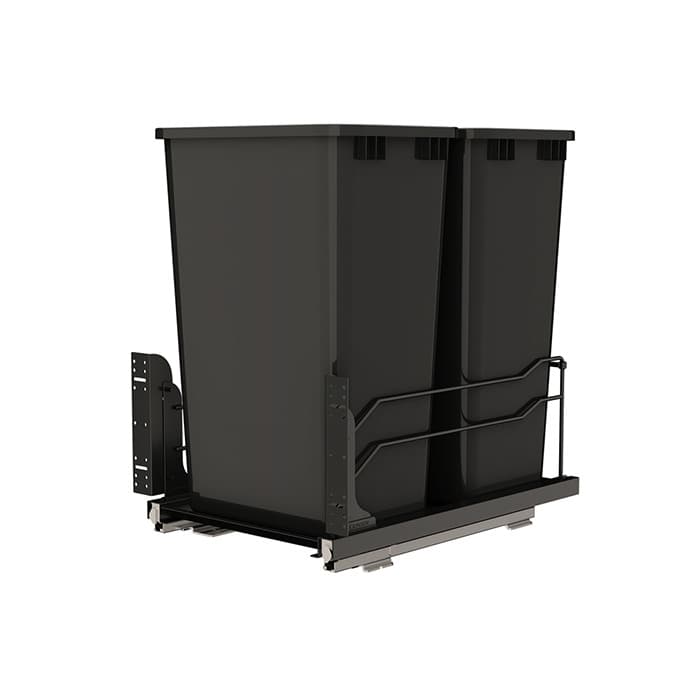 Rev-A-Shelf 53WC 14-3/4" Black Bottom Mount Waste Pullout with 2-50 Quart Black Bins Soft-Close, 53WC2150SCDMA21812