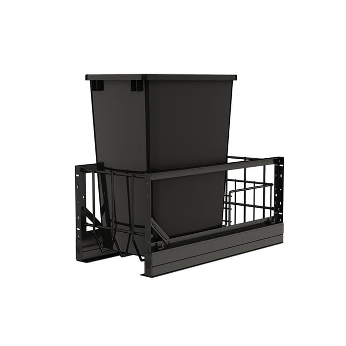 Rev-A-Shelf 5349 10-3/4" Black Bottom Mount Waste Pullout with 1-35 Quart Black Bin Soft-Close, 5349-15DM-118