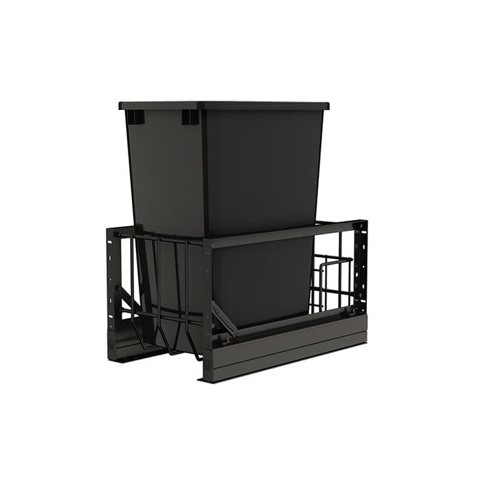Rev-A-Shelf 5349 Series 10-3/4"Wx19-1/32"H Single Black Bin 35 quart Bottom Mount Waste Container Pullout with Soft-close Full extension Slides, - 5349-15DM18-118