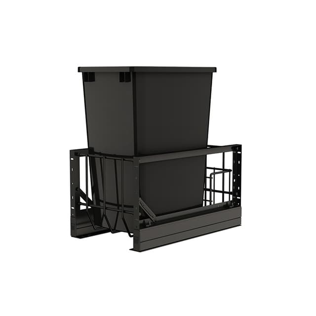 Rev-A-Shelf 5349 Series 10-3/4"Wx19-1/32"H Single Black Bin 35 quart Bottom Mount Waste Container Pullout with Soft-close Full extension Slides, - 5349-15DM18-118
