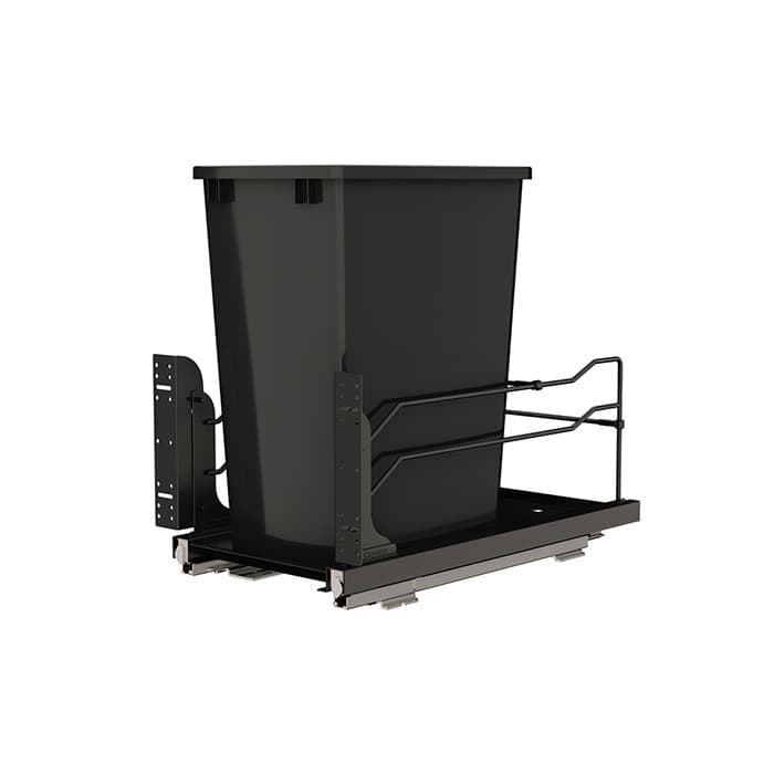Rev-A-Shelf 53WC 11" Black Bottom Mount Waste Pullout with 1-35 Quart Black Bin Soft-Close, 53WC-1535SCDM-118-20