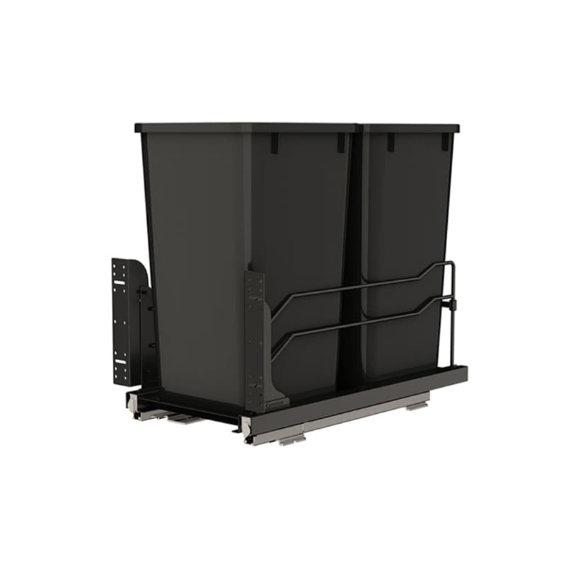 Rev-A-Shelf 53WC 11-1/4" Black Bottom Mount Waste Pullout with 2-27 Quart Black Bins Soft-Close, 53WC-1527SCDM-218