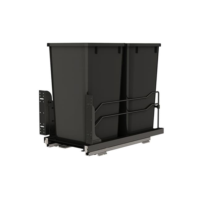 Rev-A-Shelf 53WC 11-1/4" Black Bottom Mount Waste Pullout with 2-27 Quart Black Bins Soft-Close, 53WC-1527SCDM-218