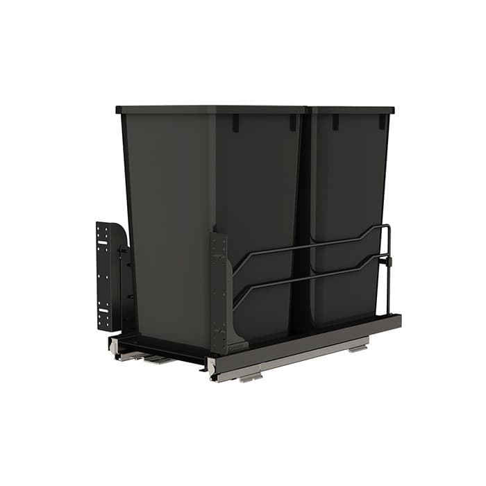 Rev-A-Shelf 53WC 11-1/4" Black Bottom Mount Waste Pullout with 2-27 Quart Black Bins Soft-Close, 53WC-1527SCDM-218-20
