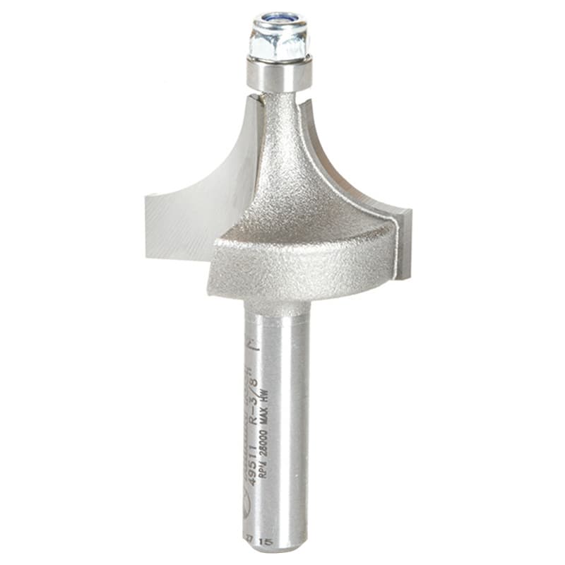 Amana 1" x 3/8" Radius Corner Round Router Bit with Lower Ball Bearing, 2-Flute, 1/4" Shank