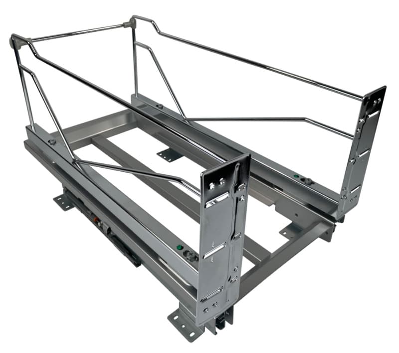 Waste Container Pullout Frame Only with Soft-open & Soft-Close, 12-1/4"W Chrome, Bottom Mount, 16 Frames Per Pallet, Designed for 2 x 28QT, - 2507620005