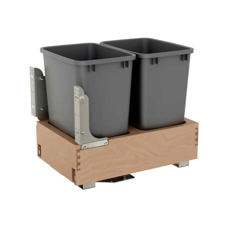 Rev-A-Shelf 4WCBM 14-1/4" Maple Bottom Mount Waste Pullout with 2-35 Quart Silver metallic Bins Soft-Close/Soft-Open, 4WCBM-18DM-2