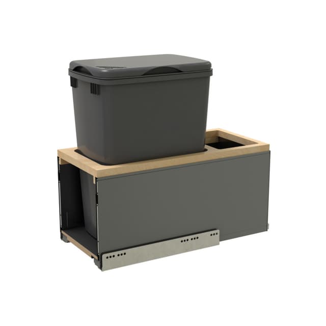 LEGRABOX Single 32 Qt. Orion Gray/Maple Pullout Waste Container w/ BLUM Soft-Close for 12" Frameless Base Cabinets