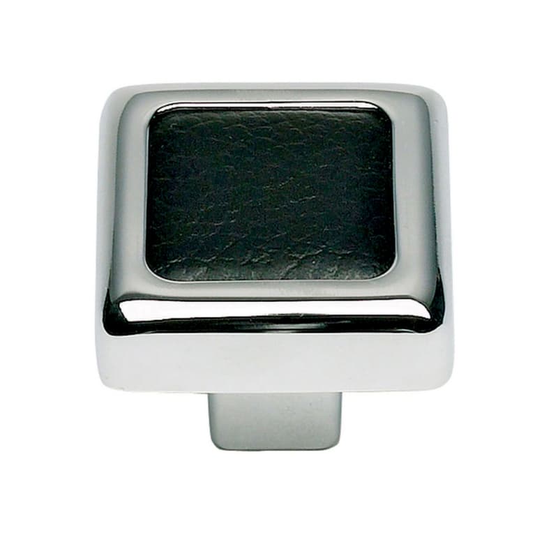 Top Knobs Paradigm 1-1/4" (32 mm) L x 1-1/4" (32 mm) W Chrome/Black Croc Leather Knob, 3149-BL