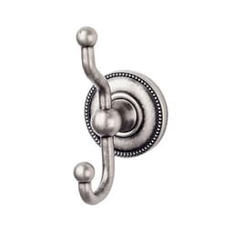 Edwardian Bath Double Hook 5" Long with Beaded Backplate Antique Pewter - Top Knobs ED2APA