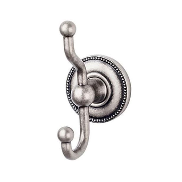 Edwardian Bath Double Hook 5" Long with Beaded Backplate Antique Pewter - Top Knobs ED2APA