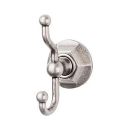 Edwardian Bath Double Hook 5" Long with Hex Backplate Antique Pewter - Top Knobs ED2APB