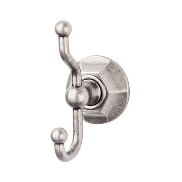 Edwardian Bath Double Hook 5" Long with Hex Backplate Antique Pewter - Top Knobs ED2APB