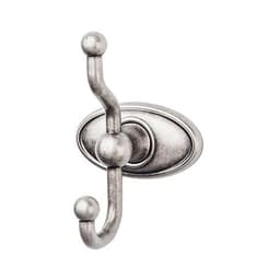 Edwardian Bath Double Hook 5" Long with Oval Backplate Antique Pewter - Top Knobs ED2APC