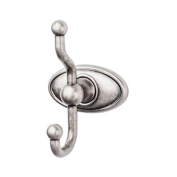 Edwardian Bath Double Hook 5" Long with Oval Backplate Antique Pewter - Top Knobs ED2APC