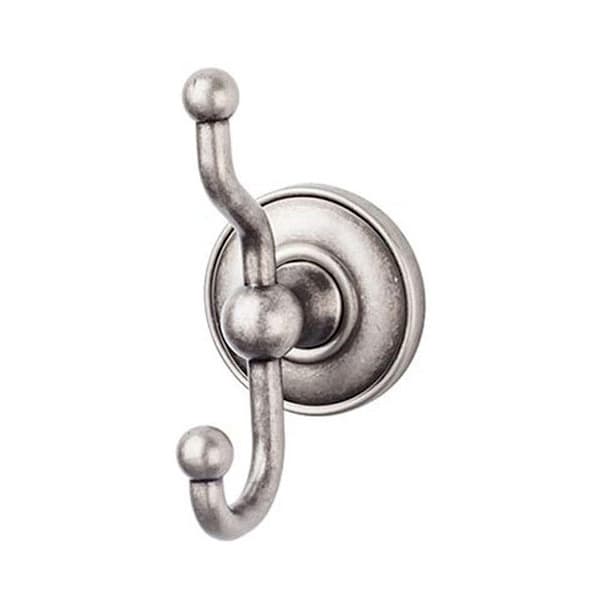 Edwardian Bath Double Hook 5" Long with Plain Backplate Antique Pewter - Top Knobs ED2APD