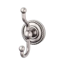 Edwardian Bath Double Hook 5" Long with Rope Backplate Antique Pewter - Top Knobs ED2APF