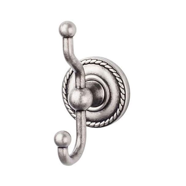 Edwardian Bath Double Hook 5" Long with Rope Backplate Antique Pewter - Top Knobs ED2APF