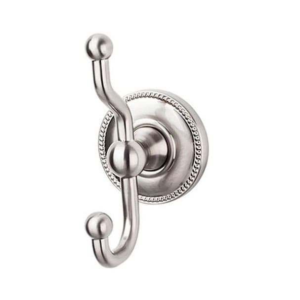 Edwardian Bath Double Hook 5" Long with Beaded Backplate Brushed Satin Nickel - Top Knobs ED2BSNA
