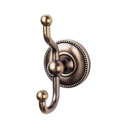 Edwardian Bath Double Hook 5" Long with Beaded Backplate German Bronze - Top Knobs ED2GBZA
