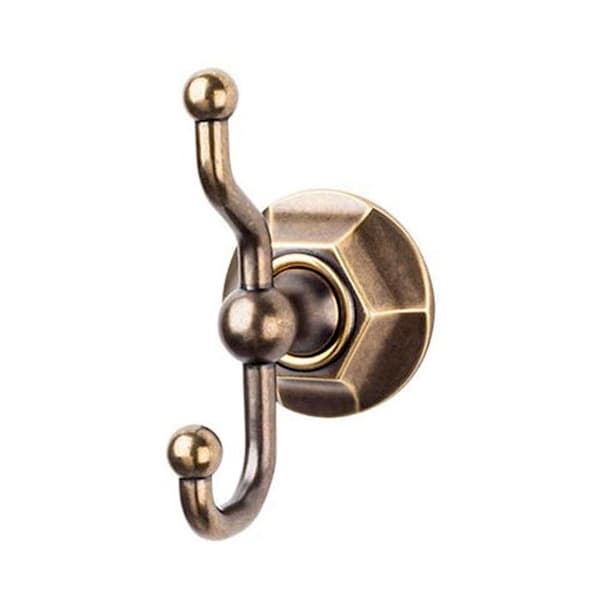 Edwardian Bath Double Hook 5" Long with Hex Backplate German Bronze - Top Knobs ED2GBZB