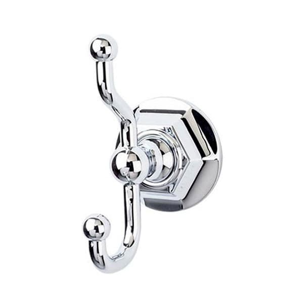 Edwardian Bath Double Hook 5" Long with Hex Backplate Polished Chrome - Top Knobs ED2PCB