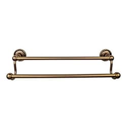 Edwardian Bath Double Towel Bar 18" Center to Center with Ribbon Backplate German Bronze - Top Knobs ED7GBZE