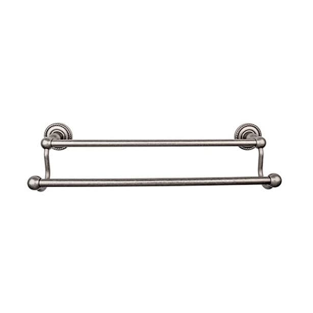 Edwardian Bath Double Towel Bar 24" Center to Center with Rope Backplate Antique Pewter - Top Knobs ED9APF