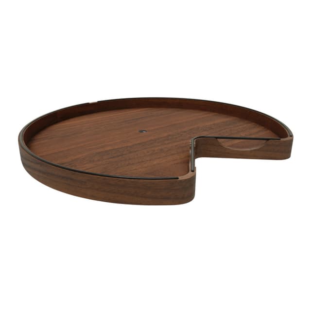 Craftsman Collection 28” Solid Walnut Kidney-Shaped Lazy Susan for Corner Base Cabinets w/ Swivel Bearing and Black Accents