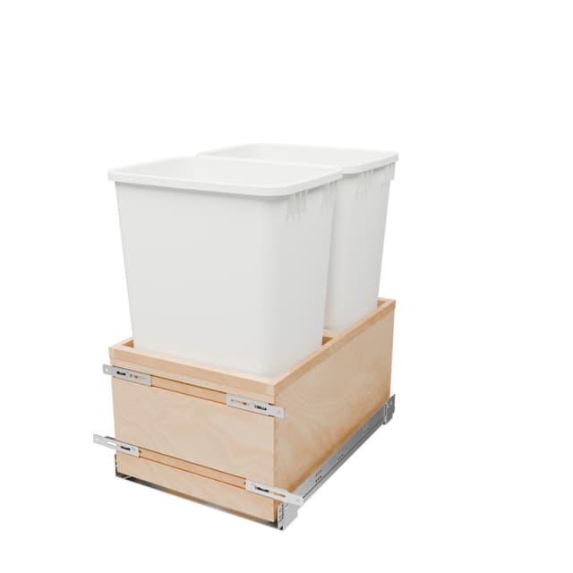 Double White 50 Qt. Maple Value Line Pullout Waste Container w/ Soft-Close for 18" Base Cabinets