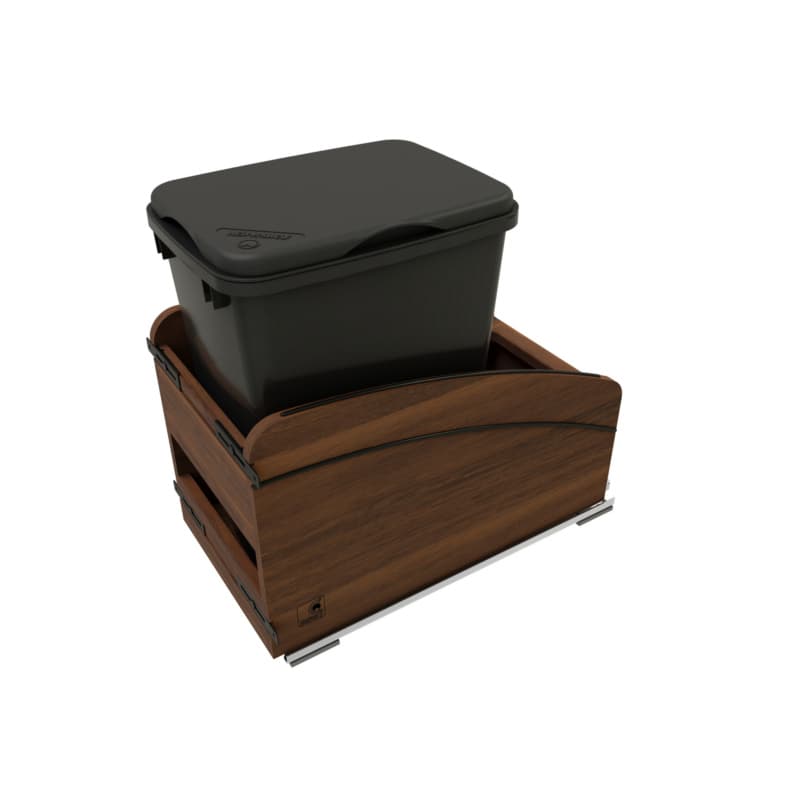 Craftsman Collection Single Black 35 Qt. Solid Walnut Bottom Mount Pullout Waste Container w/ Black Accents, (1) Lid and BLUM Soft-Close for 15" Base Cabinets