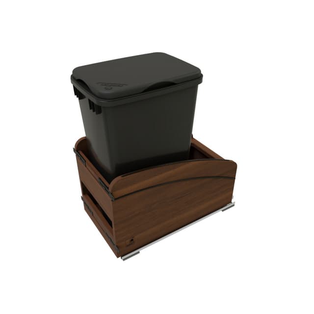 Craftsman Collection Single Black 50 Qt. Solid Walnut Bottom Mount Pullout Waste Container w/ Black Accents, (1) Lid and BLUM Soft-Close for 15" Base Cabinets