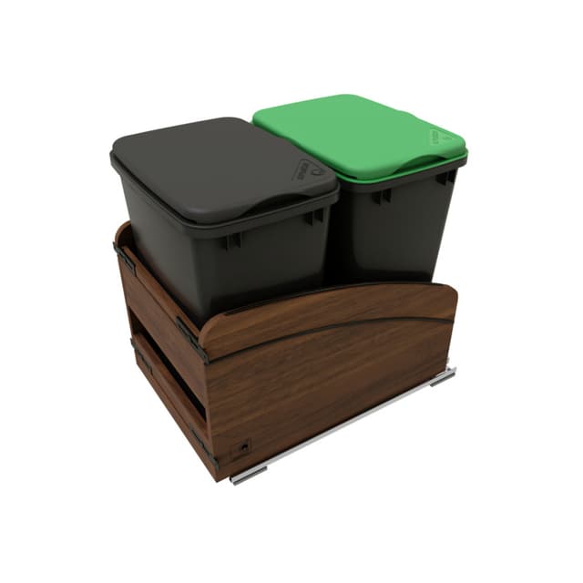 Craftsman Collection Double Black 35 Qt. Solid Walnut Bottom Mount Pullout Waste Container w/ Black Accents, (2) Lids and BLUM Soft-Close for 18" Base Cabinets