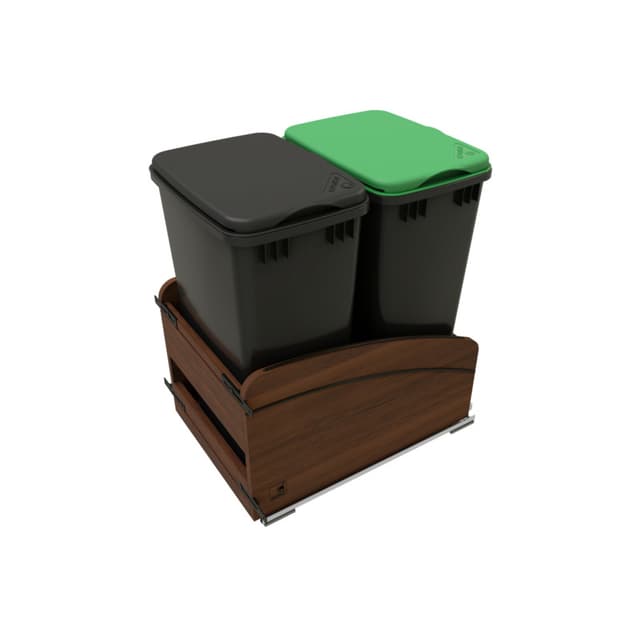 Craftsman Collection Double Black 50 Qt. Solid Walnut Bottom Mount Pullout Waste Container w/ Black Accents, (2) Lids and BLUM Soft-Close for 18" Base Cabinets