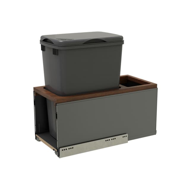 LEGRABOX Single 32 Qt. Orion Gray/Walnut Pullout Waste Container w/ BLUM Soft-Close for 12" Frameless Base Cabinets