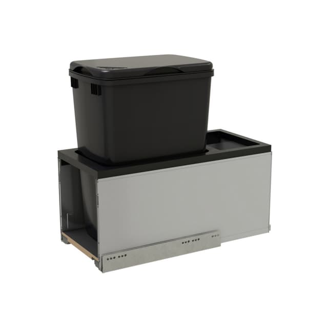 LEGRABOX Single 32 Qt. Stainless-Steel/Black Pullout Waste Container w/ BLUM Soft-Close for 12" Frameless Base Cabinets