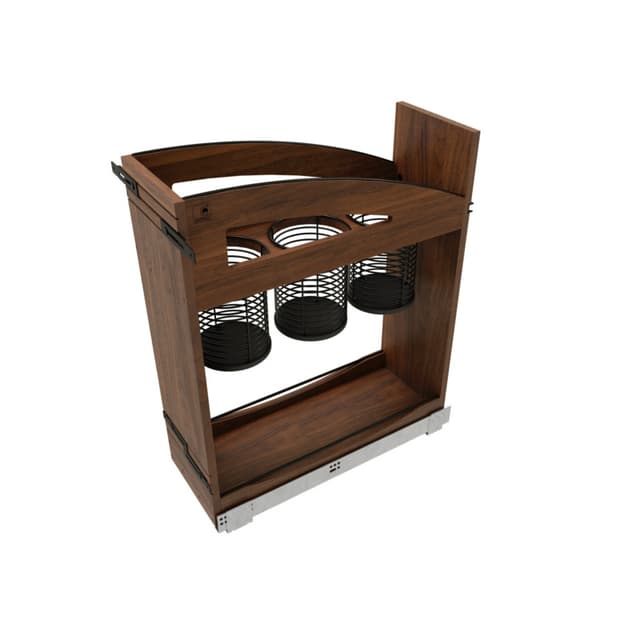 Craftsman Collection Solid Walnut Utensil Pullout Organizer w/ Black Accents and BLUM Soft-Close Slides for 12" Base Cabinets