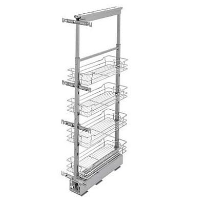 Rev-A-Shelf 5743 Series 10-1/4"W Soft-Close Full Extension Slides 45-50-3/4"H x 21-11/16"D 4 Shelf, Chrome Pull Out Pantry - 5743-10-CR-1