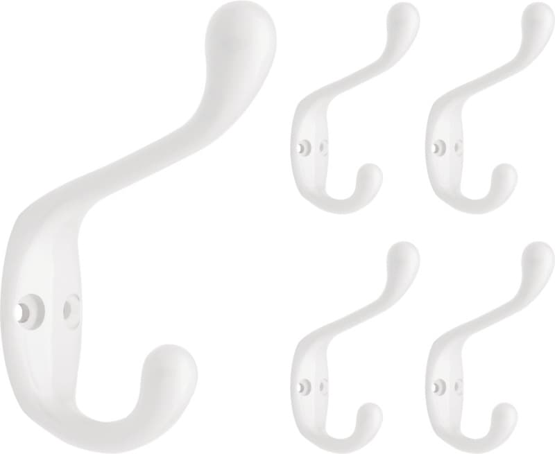 Franklin Brass Heavy Duty Coat and Hat Hook, 3", White, 5 per pack - B42302M-W-C