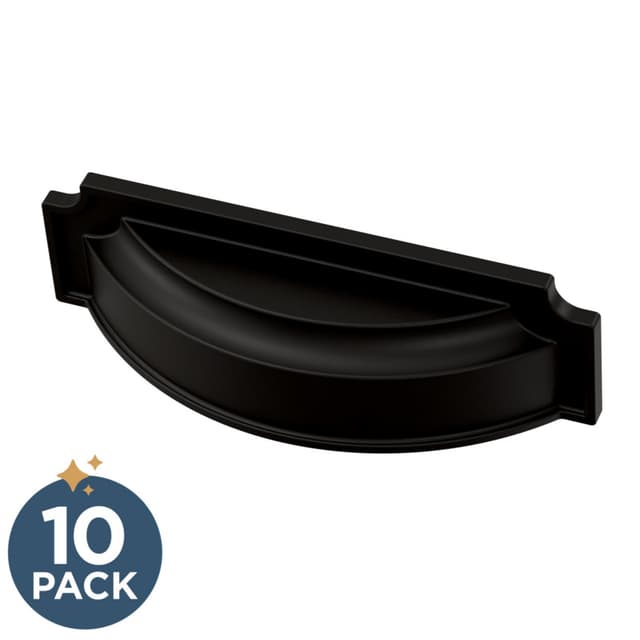 Franklin Brass Notched Backplate Dual Mount Cup Pull, 6 or 3-3/4" (76 or 96mm), Matte Black, 10 pack - P40110C-FB-B
