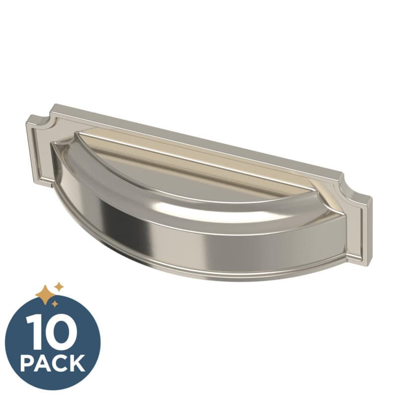 Franklin Brass Notched Backplate Dual Mount Cup Pull, 4 or 3-3/4" (76 or 96mm), Polished Nickel, 10 pack - P40110C-PN-B