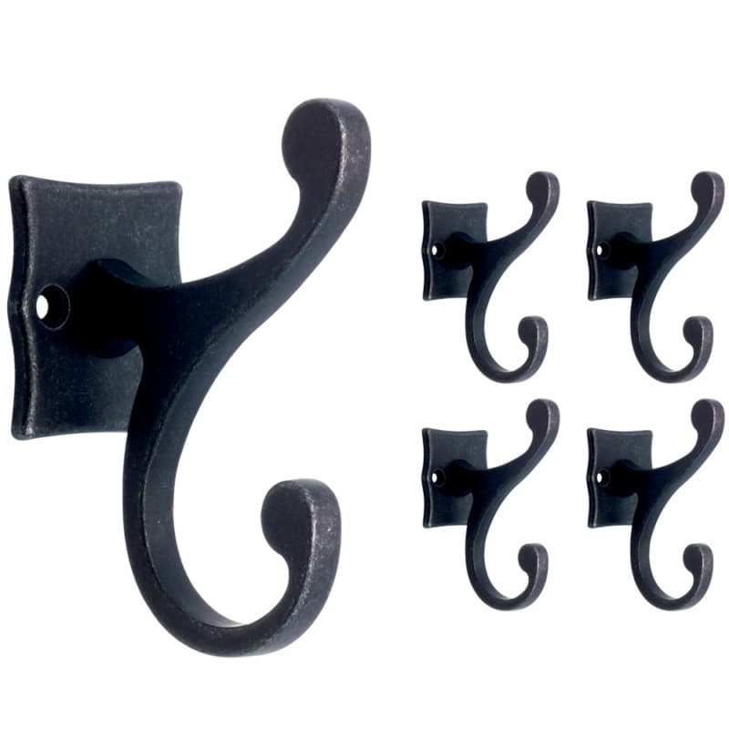 Franklin Brass Double Scroll Hook Assembly, Tumbled Dark Gunmetal, 5 per pack - FBSCRH5-TDG-C