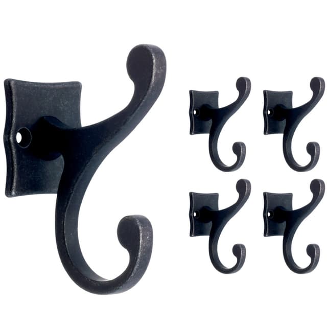 Franklin Brass Double Scroll Hook Assembly, Tumbled Dark Gunmetal, 5/Pack - FBSCRH5-TDG-C
