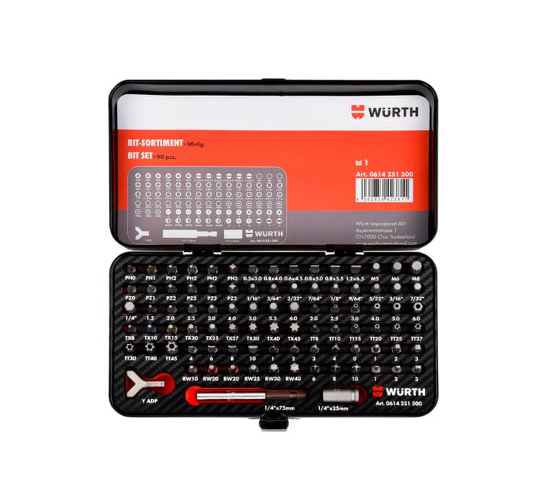 Universal Screwdriver Bit Set 90 Piece With Case - Wurth 0614250500961